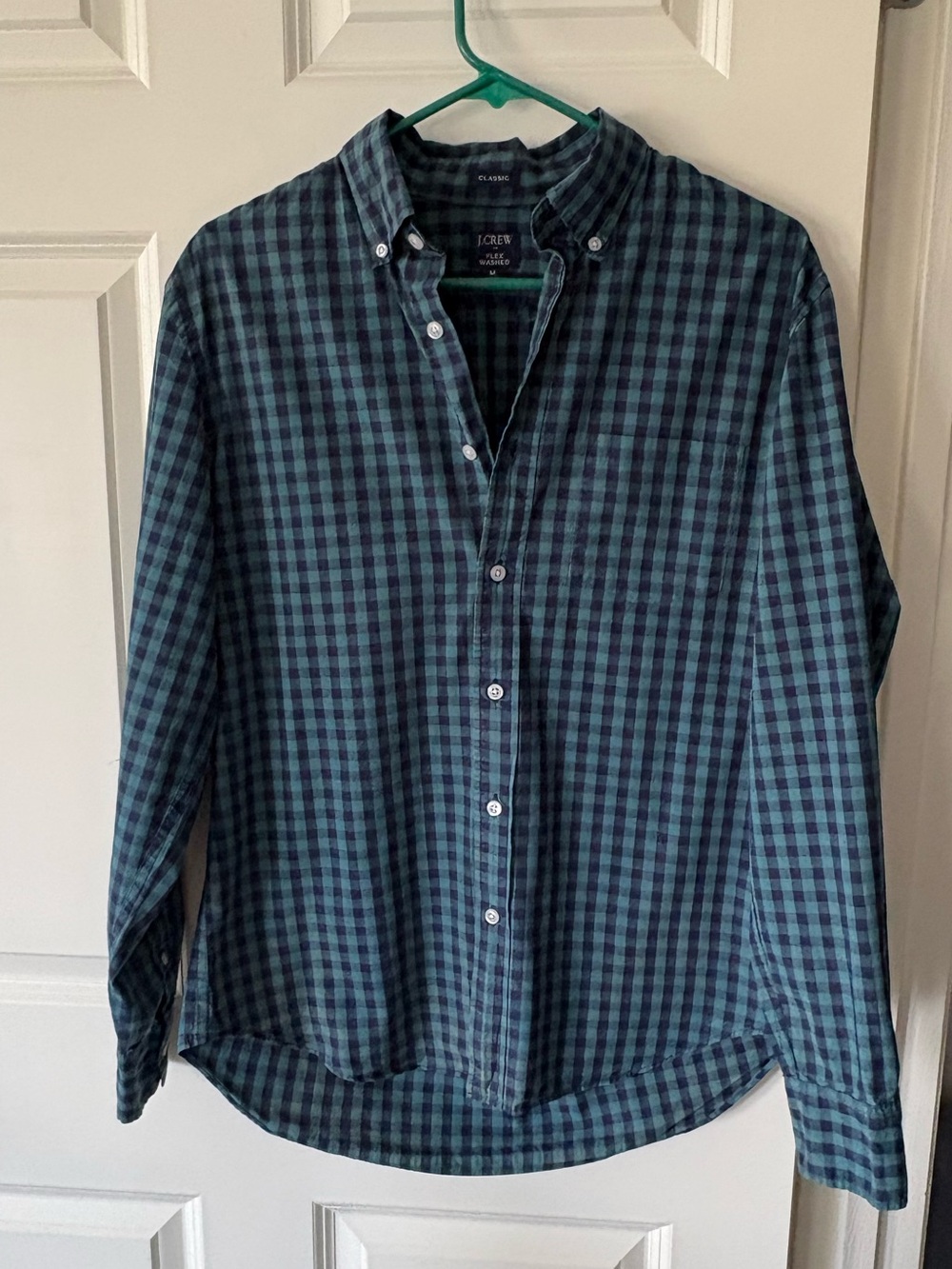 J. Crew Men's Teal and Navy Plaid Button-Down Shirt